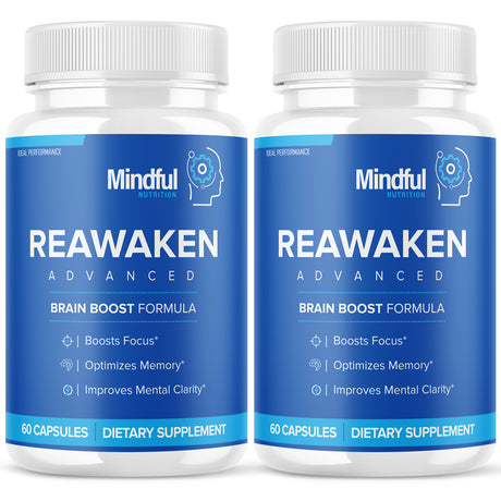 Reawaken Advanced Brain Boost Formula - Boost Focus, Optimize Memory, Improve Mental Clarity - Double Pack (60 Day Supply) 120 Capsules