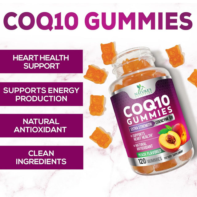 Coq10 Gummies, Coq10 100 Mg Supplement for Heart Health Support & Cellular Energy Production - Gluten Free Vegan & Non-Gmo Antioxidant with Max Absorption Coenzyme Q10 Gummy Supplements - 120 Gummies