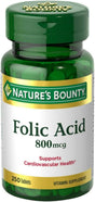 Nature'S Bounty Folic Acid 800 Mcg Vitamin Supplement, 250 Tablets