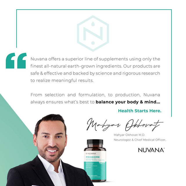 Nuvana Probiome | 100 Billion CFU | 14 Probiotic Strains with Prebiotic Fiber for Adult Men & Women