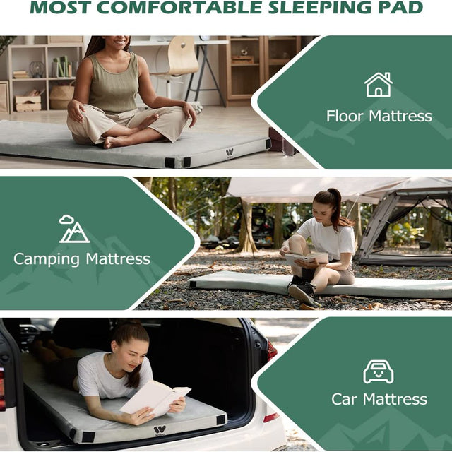 Willpo Certipur-Us Memory Foam Camping Mattress Twin 75"X38"X2.75 Portable Sleeping Pad Floor Guest Bed Lightweight Outdoor Tent Mattress