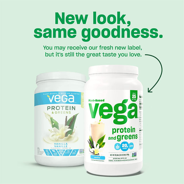 Vega Protein and Greens Protein Powder, Vanilla - 20G Plant Based Protein plus Veggies, Vegan, Non GMO, Pea Protein for Women and Men, 1.7 Lbs (Packaging May Vary)