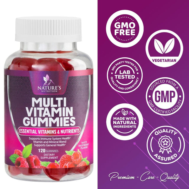 Multivitamin Gummies, Extra Strength Daily Multi Vitamin Gummy for Women & Men with Vitamins A, C, D, E, B6, B12, Zinc & Antioxidants Supplement for Immune Health Support, Non-Gmo, Berry - 120 Gummies