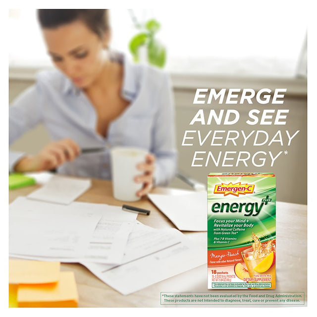 Emergen-C Energy+, with B Vitamins, Vitamin C and Natural Caffeine from Green Tea (8 Count, Mango Peach Flavor) Dietary Supplement Drink Mix, 0.33 Ounce Powder Packets