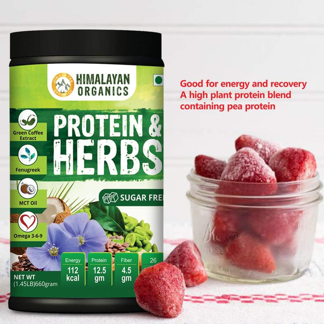 Organics Protein & Herbs, Whey Protein with Green Coffee Beans Extract, Omega 3-6-9, MCT Oil & 27 Essentials Vitamins & Minerals - 20 Servings - 0G Added Sugar (Strawberry)