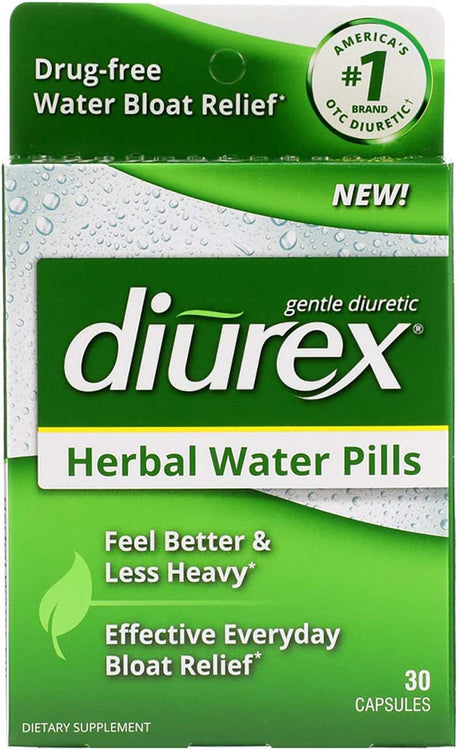 Diurex Herbal Water Pills - Drug Free Water Bloat Relief - Effective Everyday Bloat Relief, 30 Count