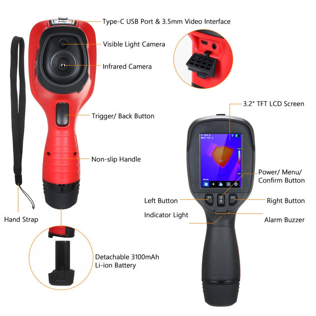 DALI Professional IR Thermal Imager 160X120 Infrared Thermal Imaging Camera 3.2-Inch LCD Screen Rechargeable Handheld Temperature Auto Tracking Free Focus Thermal Imager with 16GB Memory, 4