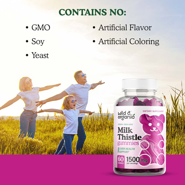 Wild & Organic Milk Thistle Gummies - Liver Cleanse & Support Gummies, 60 Vegan Chews