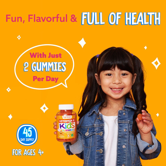 Kids Vitamin C Gummies | Chewable Vitamin C for Immune Defense | Plant-Based, Gluten Free, Non-Gmo | Vegan Vitamin C 250 Mg | 90 Gummies | Vitamins for Kids by Feel Great Vitamin Co.