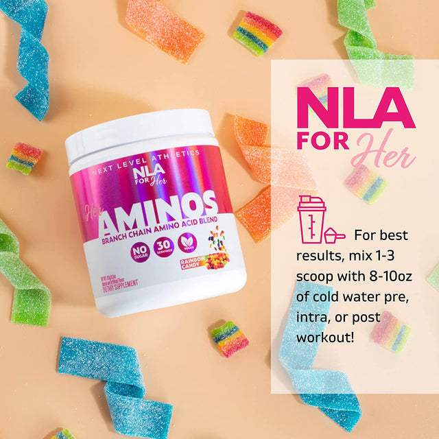 NLA for Her - Her Aminos - (Rainbow Candy- 30 Servings) - Comprehensive BCAA Amino Acid Blend - Supports Endurance, Helps Build Lean Muscle, Improve Hydration & Enhance Recovery, Vegan, GF, 10 Cals