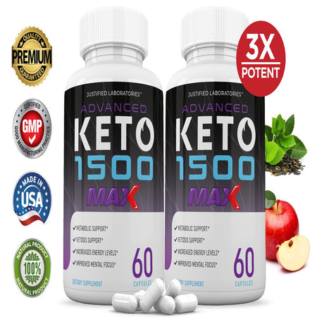 (2 Pack) Advanced Keto 1500 Max 1200MG Pills Advanced Ketogenic Supplement Real Exogenous Ketones Ketosis Support for Men Women 120 Capsules