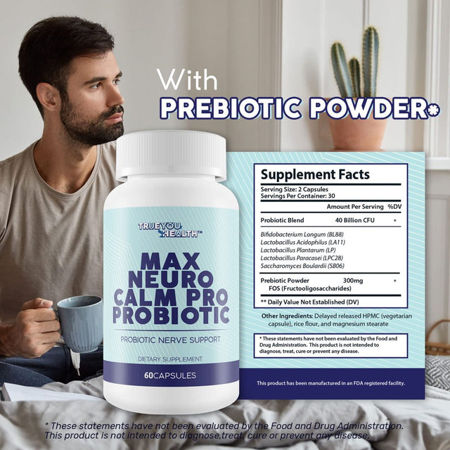 Max Neuro Calm Pro Probiotic - Probiotic Nerve Support - 40 Billion CFU Premium Formula - Support Mood - Aid Improved Nerve Health - Support Gut Health - Support Natural Immune Function