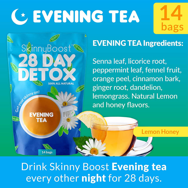 Skinnyboost 28 Day Detox Tea Kit: 1 Daytime Tea (28 Bags) 1 Evening Detox Tea (14 Bags) Non GMO, Vegan, All Natural Detox and Cleanse plus Youth Boost Multi-Collagen Powder