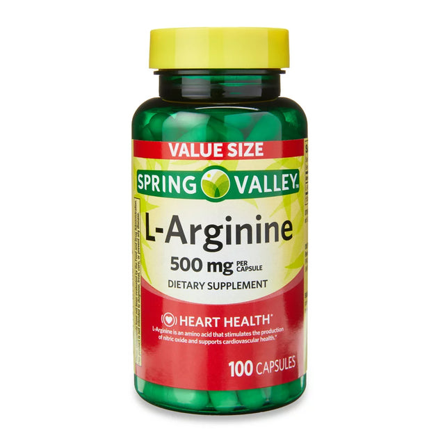 Spring Valley L-Arginine Amino Acid Heart Health Supplement Capsules, 500Mg, Value Size, 100 Count