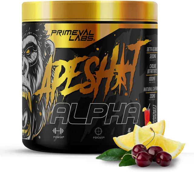 Primeval Labs Ape Alpha Natural Pre Workout Powder, Boost Energy, Increase Endurance and Focus, Beta-Alanine, 350Mg Natural Caffeine Extract, Nitric Oxide Booster, Cherry Lemonade, 40 Servings