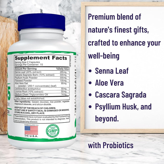 Colon Cleanser & Detox - 15-Day Gut Cleanse with Probiotics & Herbs - Promotes Digestion, Bowel Movements & Energy - Non-Irritating Formula - 30 Capsules