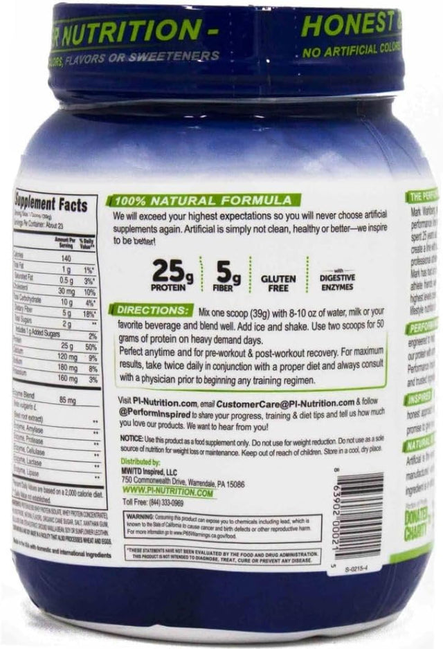 PERFORMANCE INSPIRED Nutrition Performance Whey Protein Powder - Fiber Packed - Contains Bcaas - Digestive Enzymes - Gluten Free - Natural Vanilla - 2 Lb