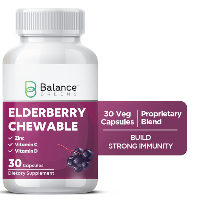 Balance Breens Elderberry Chewable Natural Stevia Vitamins - Stronger Immunity - Vitamin C, Zinc and Vitamin D3