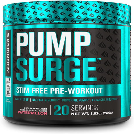 PUMPSURGE Caffeine Free Pump & Nootropic Pre Workout Supplement - Non Stimulant Preworkout Powder & Nitric Oxide Booster - 20 Servings, Watermelon