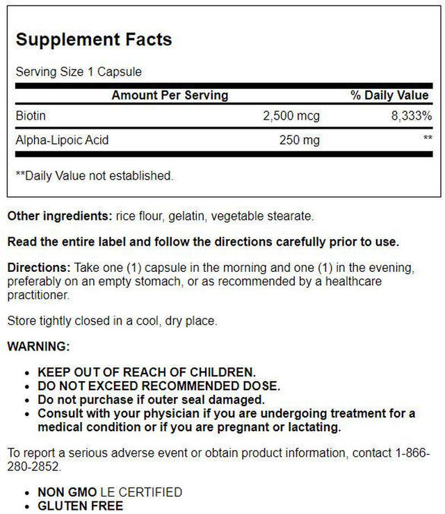 Life Extension Alpha-Lipoic Acid with Biotin - Alpha-Lipoic Acid Supplement Formula for Liver & Nerve Health and Cell Protection Support with Vitamin B- Gluten-Free, Non-Gmo - 60 Capsules