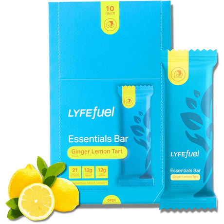 Meal Replacement Bar by Lyfefuel - Vegan Protein Bar Packed with Organic Superfoods, Fiber & 21 Essential Nutrients from 100% Plant Based Whole Foods (Lemon Ginger Tart - Box of 10) Gluten Free, Paleo