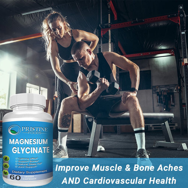 Pristine Foods Magnesium Glycinate 400Mg per Serving - High Absorption Muscle Relaxation, Bone & Joint Support, Chelate Supplement - 60 Ct.