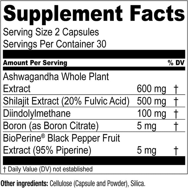 Essential Elements Male Health Supplement - Muscle Support & T-Health with DIM, Ashwagandha, Shilajit, More | T-Hero 60 Vegan Capsules (2 Pack)