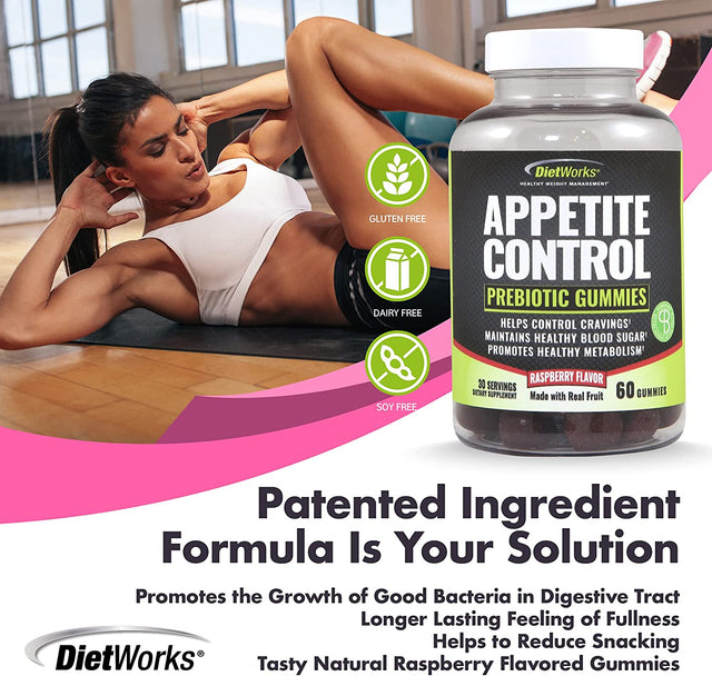 Appetite Control Gummies, Suppressant for Weight Loss, Feel Fuller Faster, Raspberry Flavor, Black and Green, 60 Count