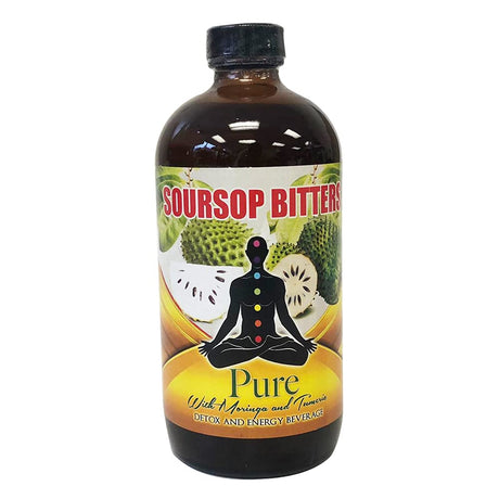 Pure Herbs Soursop Bitters Detox Energy Beverage with Moringa & Tumeric 16Oz