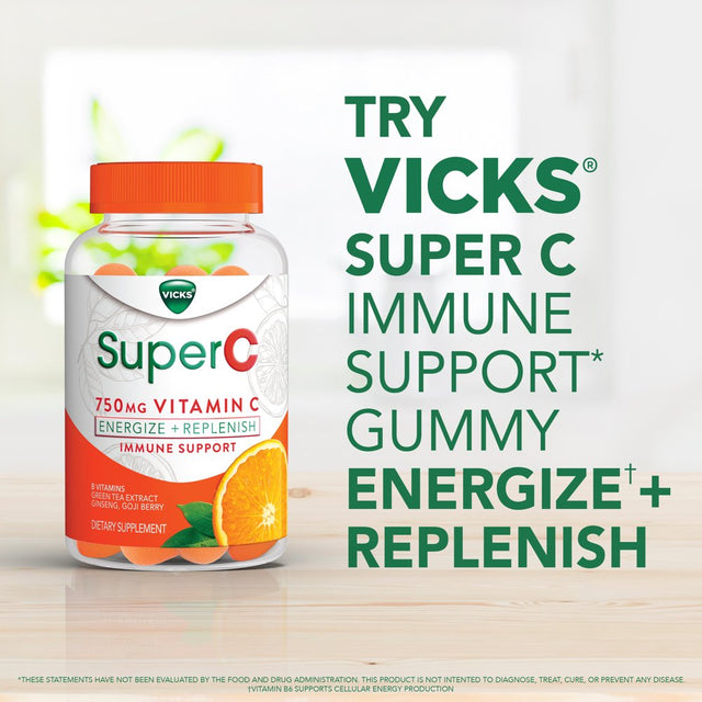 Vicks Super C Immune Support Gummies, 750Mg Vitamin C, Dietary Supplement, Citrus, 36 Ct