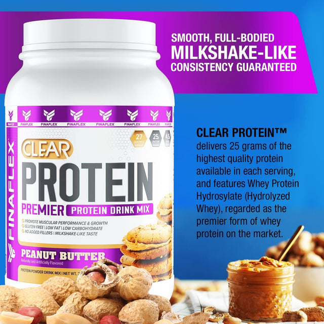 FINAFLEX Clear Protein, Peanut Butter - 2 Lb - Promotes Muscular Performance & Growth - Milkshake-Like Taste - Low Carb, Low Fat & Gluten Free - 27 Servings