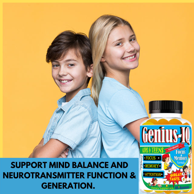 Genius-Iq Kids Brain Focus Memory Support Supplement, Focus Gummies for Kids & Teens 60 Count