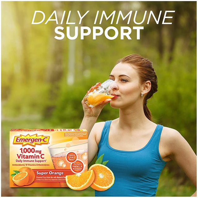 Emergen-C 1000Mg Vitamin C Powder, with Antioxidants, B Vitamins and Electrolytes, Vitamin C Supplements for Immune Support, Caffeine Free Fizzy Drink Mix, Super Orange Flavor - 60 Count