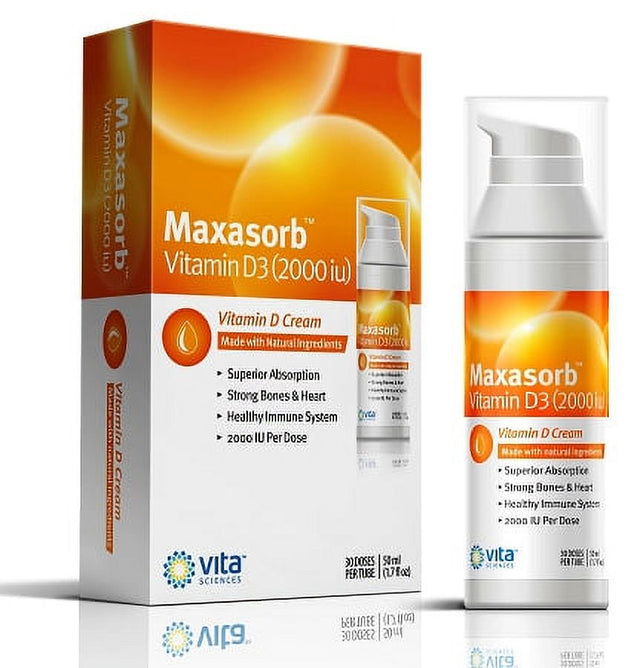 Vitamin D Cream Safe for Psoriasis Sufferers - Premium Vitamin D Skin, Body, Face Cream for Itchy, Scaly or Dry Skin. Maxasorb Vitamin D3 2000 IU