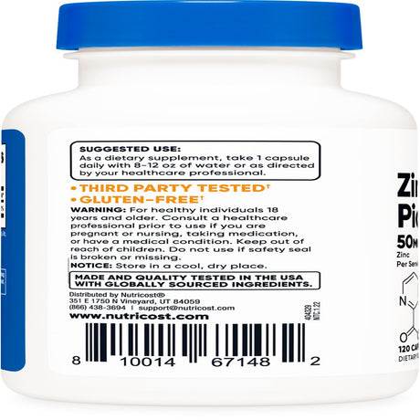 Nutricost Zinc Picolinate 50Mg, 120 Vegetarian Capsules - Non-Gmo Supplement