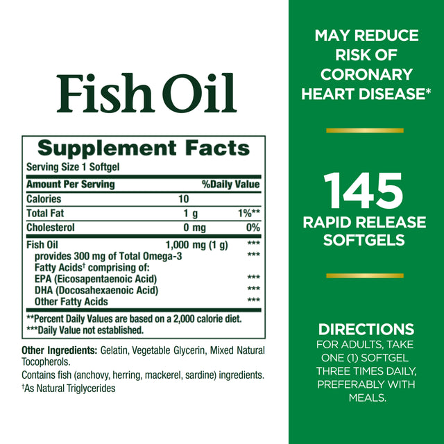 Nature'S Bounty Fish Oil with Omega 3 Softgels, 1000 Mg, 145 Ct