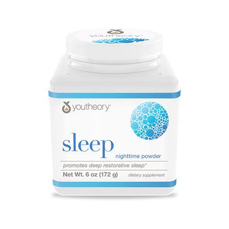 Youtheory Sleep Powder, Sleep Aid Supplement with Magnesium, Melatonin and L-Glycine, Gluten Free & Vegan, Natural Lemon-Lime Flavor, 6 Ounces