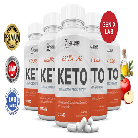 (5 Pack) Genix Lab Keto ACV Pills 1275Mg Alternative to Gummies Dietary Supplement 300 Capsules