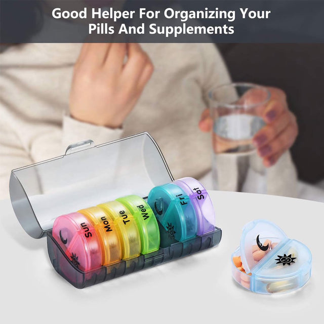 Weekly Pill Organizer 7 Day 2 Times a Day, Travel Pill Box with AM/PM Daily Pill Containers, Pill Cases for Vitamin, Fish Oil, Supplements