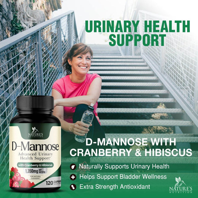 D-Mannose & Cranberry Extract 1350Mg Advanced Formula, Fast-Acting Natural Urinary Tract Health Support for Women & Men, Flush Impurities in Urinary Tract & Bladder, Non-Gmo, Vegan - 120 Capsules