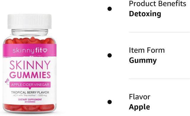 Skinnyfit Skinny Gummies Apple Cider Vinegar Gummies W/ the Mother, Healthy Weight, Immune Support, Vitamin B9, B12, Beetroot, Pomegranate, Vegan-Friendly, 60 Count