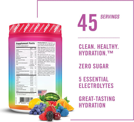 Biosteel Zero Sugar Hydration Mix, Great Tasting Hydration with 5 Essential Electrolytes, Rainbow Twist Flavor, 45 Servings per Tub