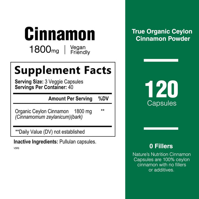 Pure Ceylon Cinnamon Capsules - Certified Organic Cinnamon Pills, Non-Gmo, Dairy & Gluten Free, Sri Lanka Cinnamon Supplements, Vegan True Cinnamomum Vitamins, Sugar Free, 120 Count Cinnamon Capsules