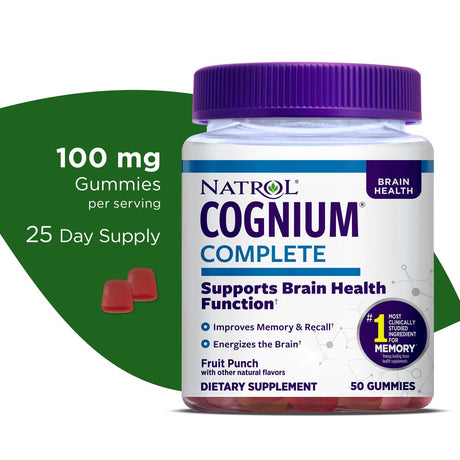 Natrol Cognium Complete Gummies, Brain Health Support, Fruit Punch Flavor, 100Mg, 50 Ct