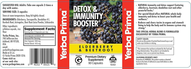 Yerba Prima Elderberry & Beetroot Caps - Detox & Immunity Booster - 90 Capsules Natural Immune Support Supplement - Gluten Free, Non-Gmo, Vegan