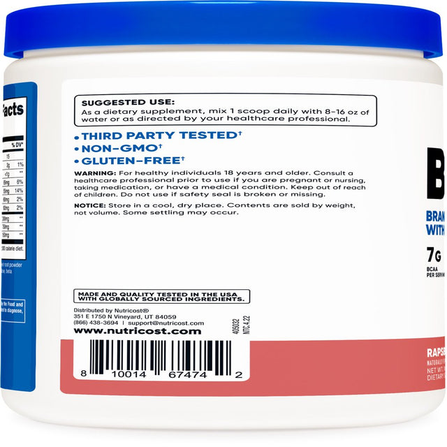 Nutricost BCAA + Hydration Powder Raspberry Lemonade (30 SERV) - Non-Gmo, Gluten Free Supplement