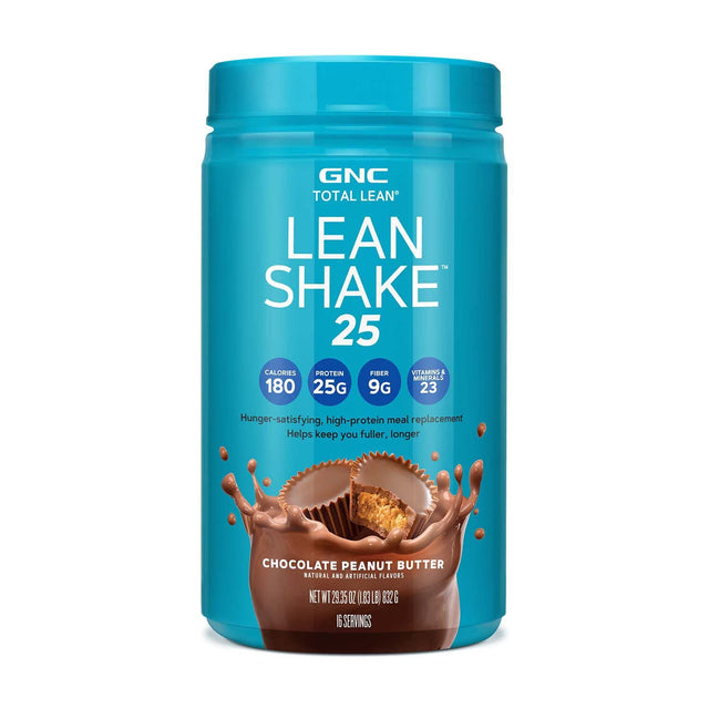 GNC Total Lean | Lean Shake 25 Protein Powder | High-Protein Meal Replacement Shake | Chocolate Peanut Butter | 16 Servings