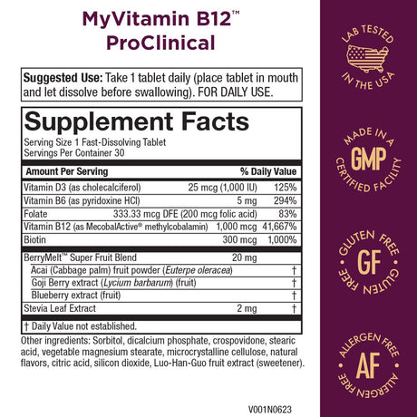 Mybiotin Proclinical + FREE B12 Energy Melt ($19.95 VALUE) - WALMART EXCLUSIVE KIT - Purity Products - Mybiotin Proclinical (Biotin, MB40X, Astaxanthin) - Myvitamin B12 (Methylcobalamin B12 +More)