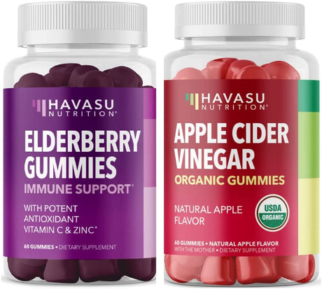 Elderberry Gummies & Apple Cider Vinegar Gummies | Potent Antioxidant Support | Immune Defense with Zinc & Vitamin C | Detox Cleanse with ACV | 60 Elderberry Gummies & 60 Apple Cider Vinegar Gummies