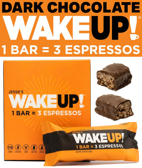 WAKE UP! Caffeinated Chocolate Protein Bars Gluten Free, Vegan Energy 250Mg Plant Based Caffeine, Kosher Boost Focus (1 Bar = 3 Espressos) 6 Pack